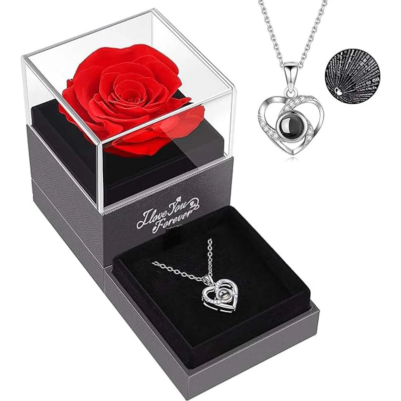 Colar com Zircônia + Caixa com Flor Eterna