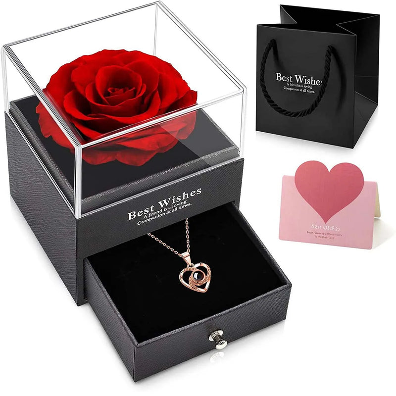 Colar com Zircônia + Caixa com Flor Eterna